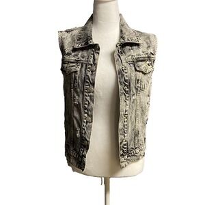 Little & Loved Adult‎ Battle Jacket Small Black Denim Distressed Stone Washed